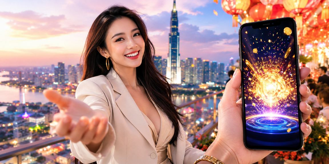 Người dùng tại TP.HCM sử dụng ứng dụng casino trên di động trong không khí lễ hội về đêm